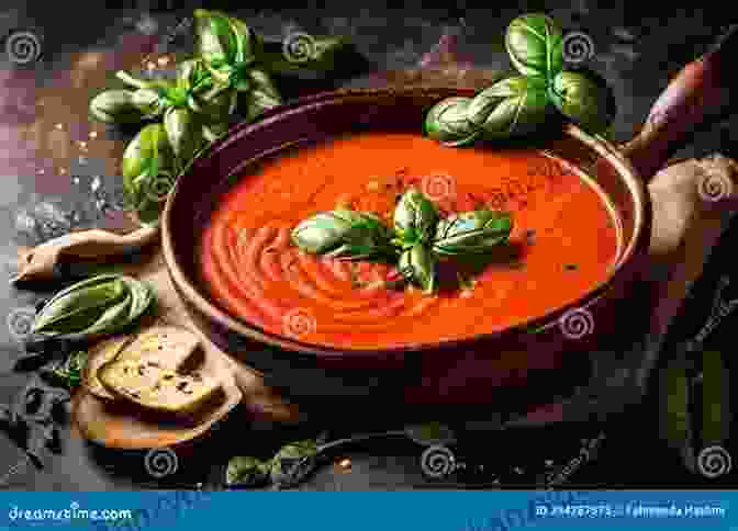 A Vibrant Illustration Of A Steaming Bowl Of Tomato Soup, Garnished With Fresh Basil And A Swirl Of Olive Oil One Thousand Simple Soups (Illustrated)