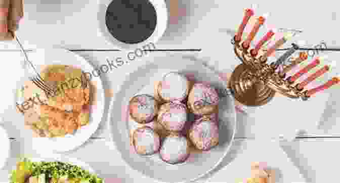 A Vibrant Spread Of Hanukkah Foods, Showcasing The Diversity Of Culinary Traditions Sufganiyot Latkes And More Hanukkah Traditional Foods: 20 Easy Delicious Israeli Recipes (Kosher Cookbooks 1)